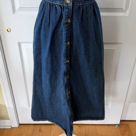 Urban Outfitters Med Blue Denim Midi Plunging Dress size Med - Picture 3 of 9